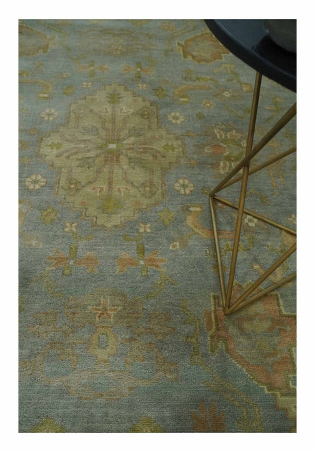 Antique style Gray, Rust and Green Hand Knotted 8x10 Oriental Oushak wool Area Rug