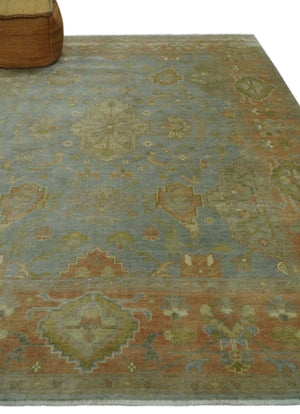 Antique style Gray, Rust and Green Hand Knotted 8x10 Oriental Oushak wool Area Rug