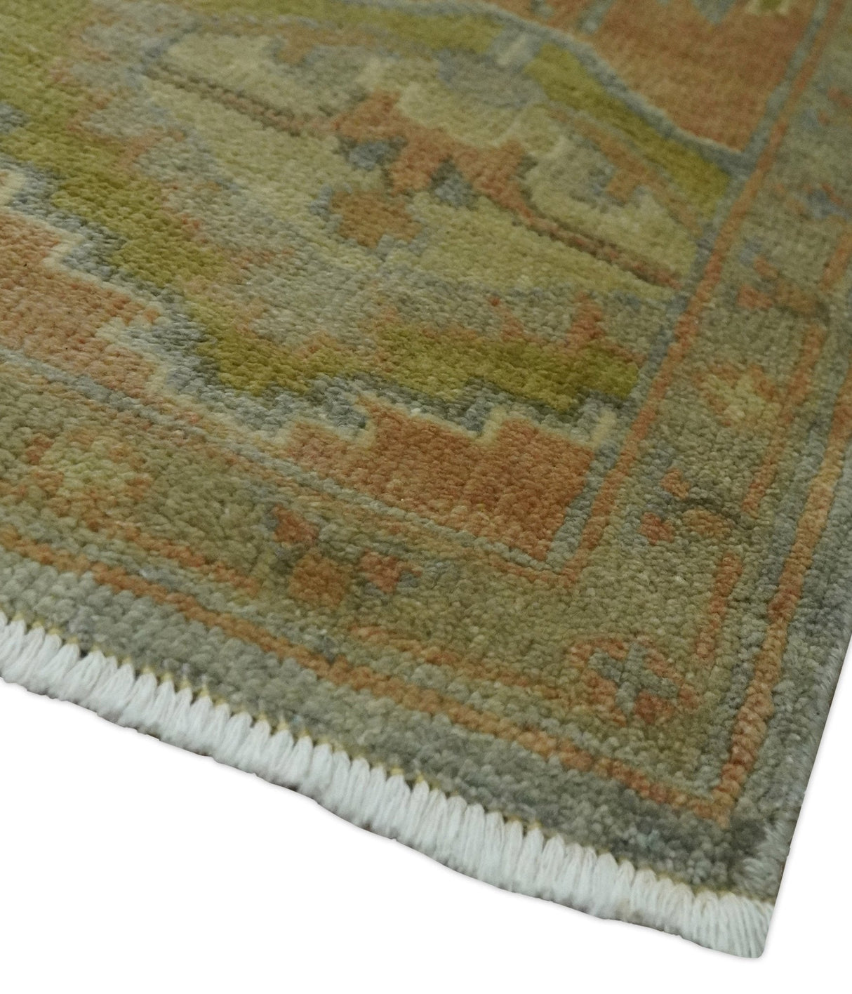 Antique style Gray, Rust and Green Hand Knotted 8x10 Oriental Oushak wool Area Rug