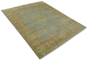 Antique style Gray, Rust and Green Hand Knotted 8x10 Oriental Oushak wool Area Rug