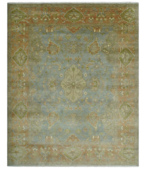 Antique style Gray, Rust and Green Hand Knotted 8x10 Oriental Oushak wool Area Rug