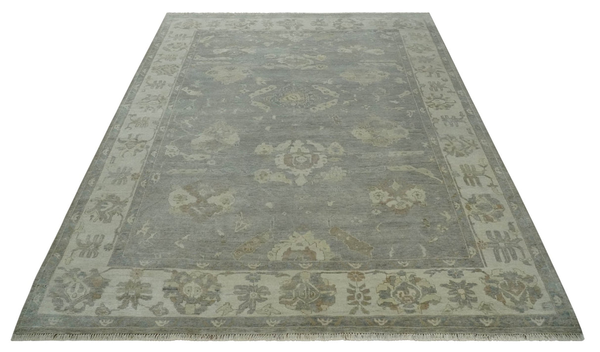 Antique style Gray and Beige 9x12 Hand knotted Oushak wool Area Rug
