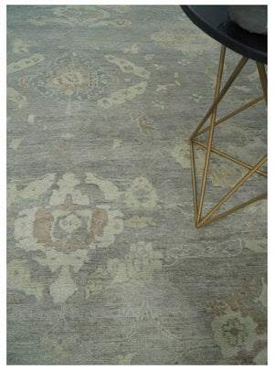 Antique style Gray and Beige 9x12 Hand knotted Oushak wool Area Rug