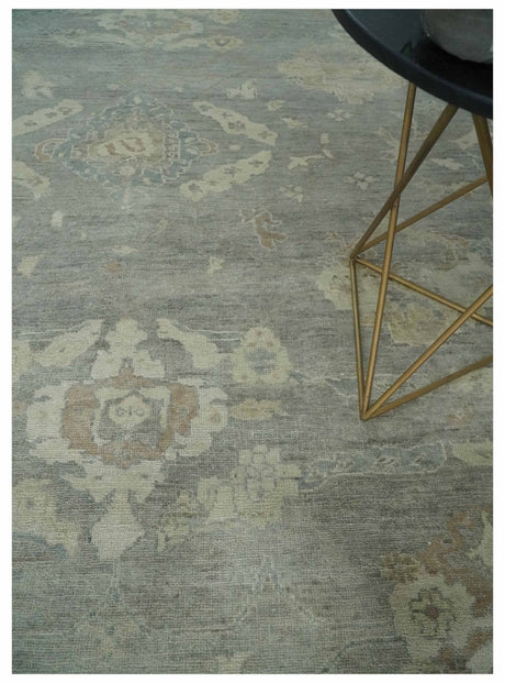 Antique style Gray and Beige 9x12 Hand knotted Oushak wool Area Rug