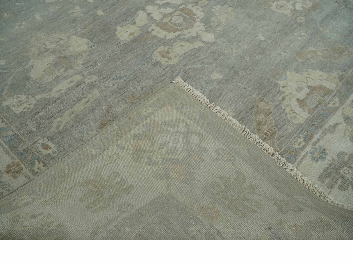 Antique style Gray and Beige 9x12 Hand knotted Oushak wool Area Rug