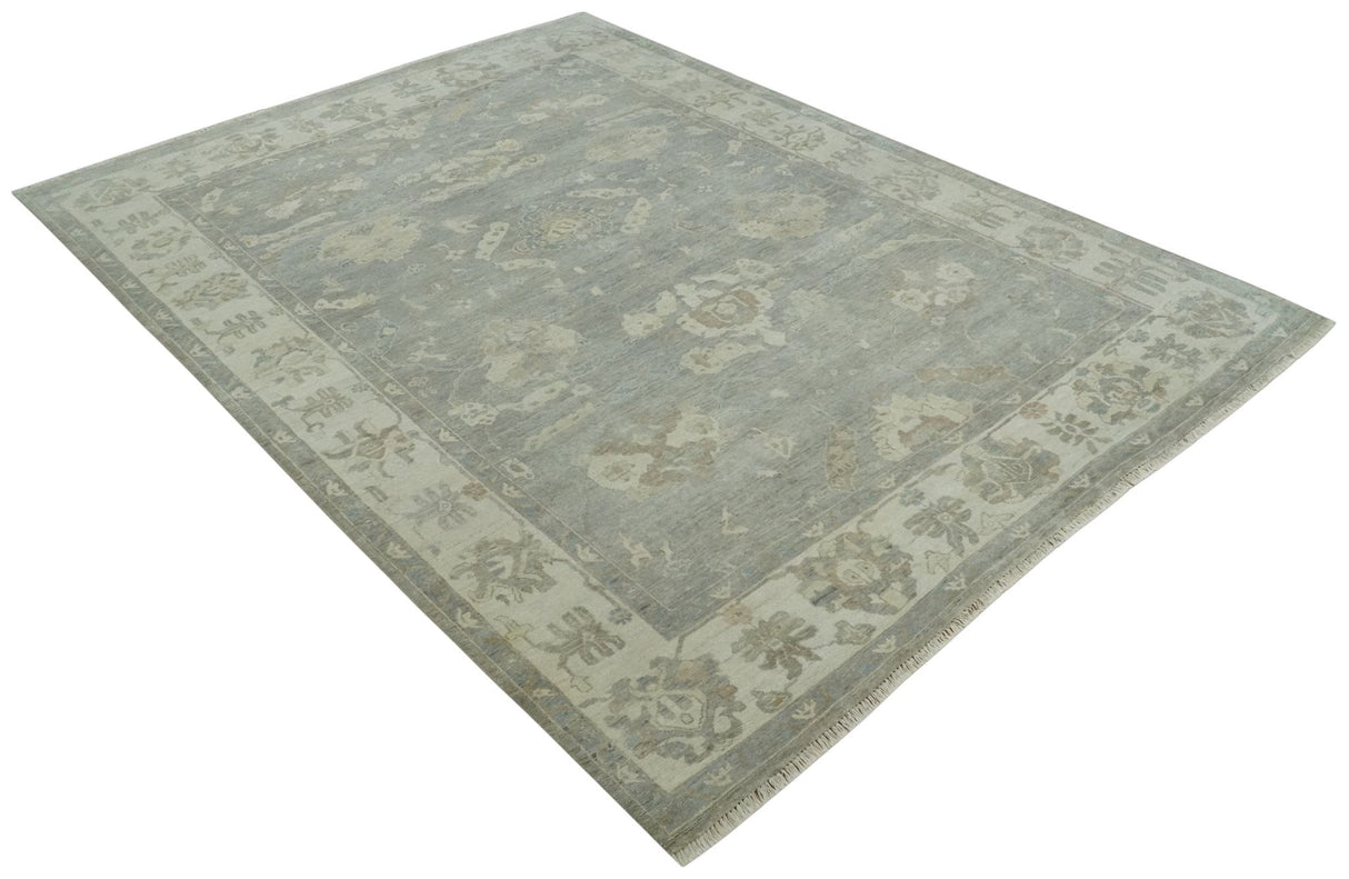 Antique style Gray and Beige 9x12 Hand knotted Oushak wool Area Rug