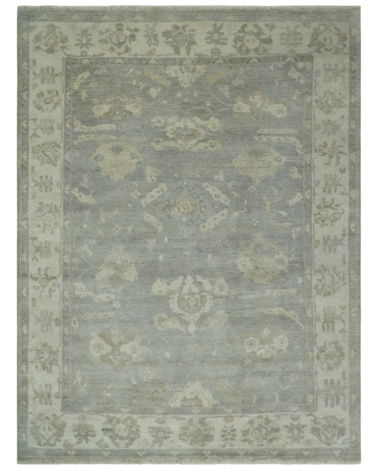 Antique style Gray and Beige 9x12 Hand knotted Oushak wool Area Rug