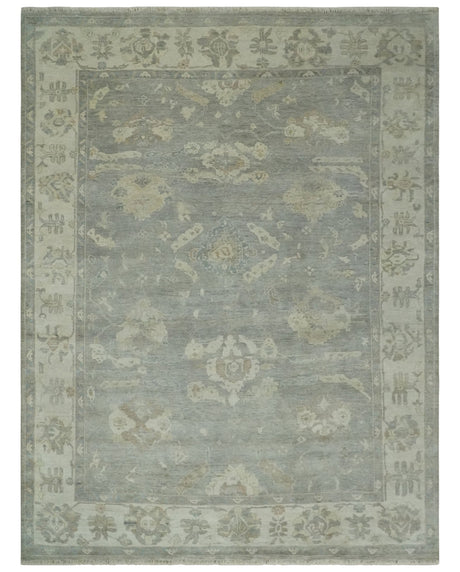 Antique style Gray and Beige 9x12 Hand knotted Oushak wool Area Rug