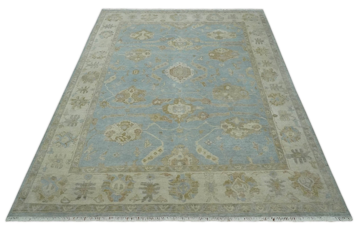 Antique style Gray and Beige Hand knotted Traditional Oushak wool Area Rug