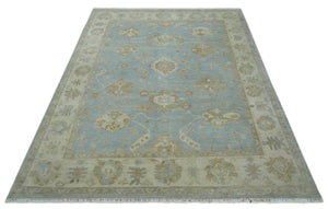 Antique style Gray and Beige Hand knotted Traditional Oushak wool Area Rug