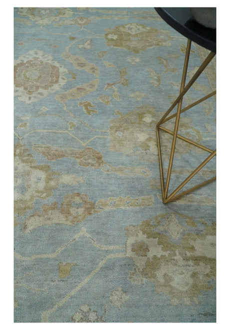 Antique style Gray and Beige Hand knotted Traditional Oushak wool Area Rug