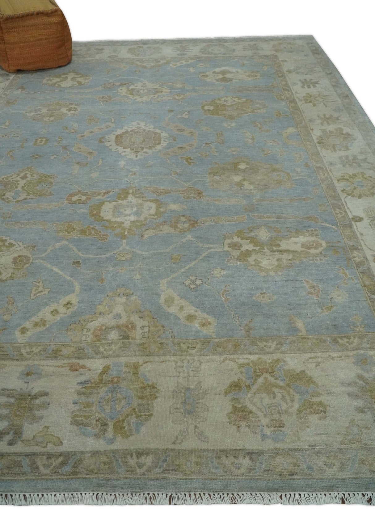Antique style Gray and Beige Hand knotted Traditional Oushak wool Area Rug