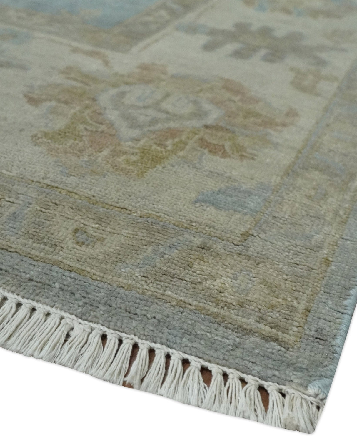 Antique style Gray and Beige Hand knotted Traditional Oushak wool Area Rug