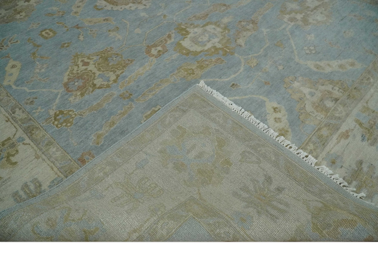 Antique style Gray and Beige Hand knotted Traditional Oushak wool Area Rug