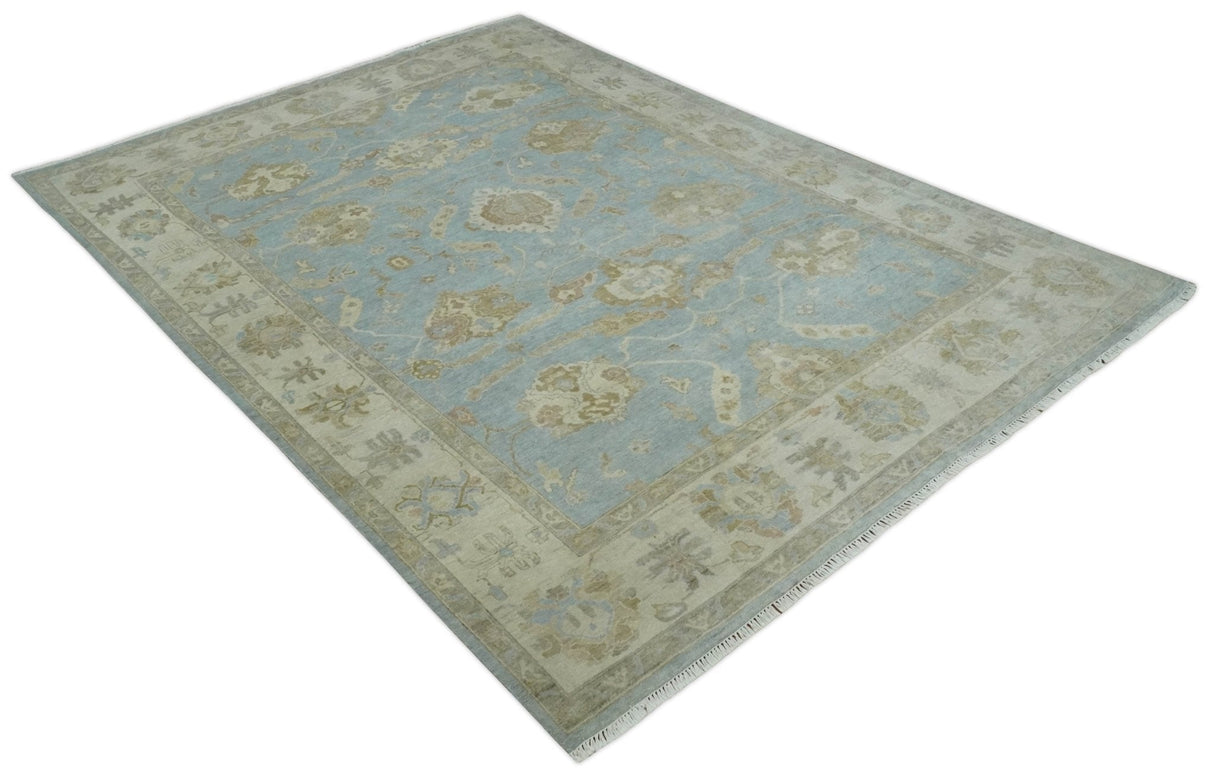 Antique style Gray and Beige Hand knotted Traditional Oushak wool Area Rug