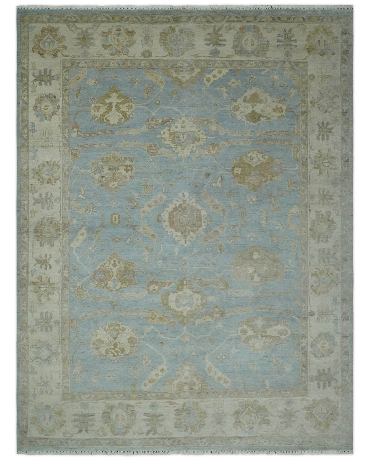 Antique style Gray and Beige Hand knotted Traditional Oushak wool Area Rug