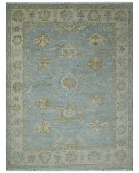 Antique style Gray and Beige Hand knotted Traditional Oushak wool Area Rug