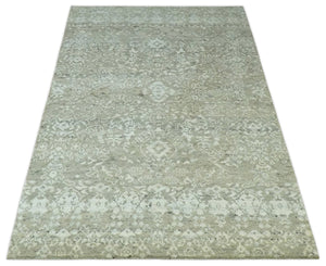 Antique style Ivory and Beige Hand Knotted Traditional Design 5x8 wool Area Rug