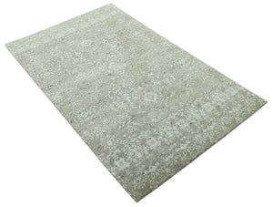 Antique style Ivory and Beige Hand Knotted Traditional Design 5x8 wool Area Rug