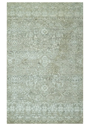 Antique style Ivory and Beige Hand Knotted Traditional Design 5x8 wool Area Rug