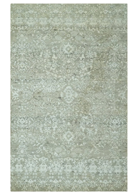 Antique style Ivory and Beige Hand Knotted Traditional Design 5x8 wool Area Rug