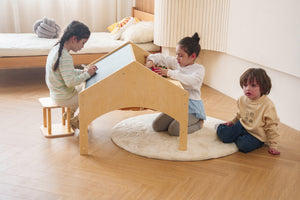 Ash Adjustable Wooden Learning Tent with Kids Desk & Chair – 2-in-1 Play & Study Station