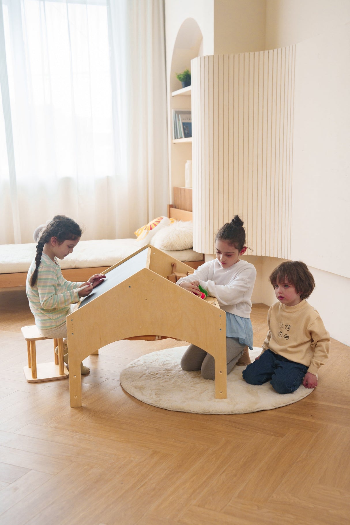 Ash Adjustable Wooden Learning Tent with Kids Desk & Chair – 2-in-1 Play & Study Station