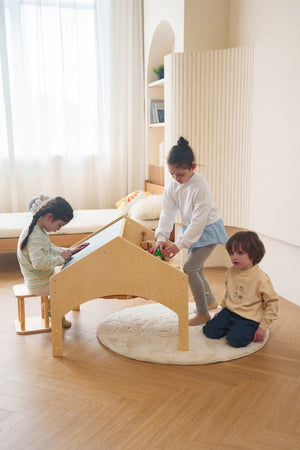 Ash Adjustable Wooden Learning Tent with Kids Desk & Chair – 2-in-1 Play & Study Station