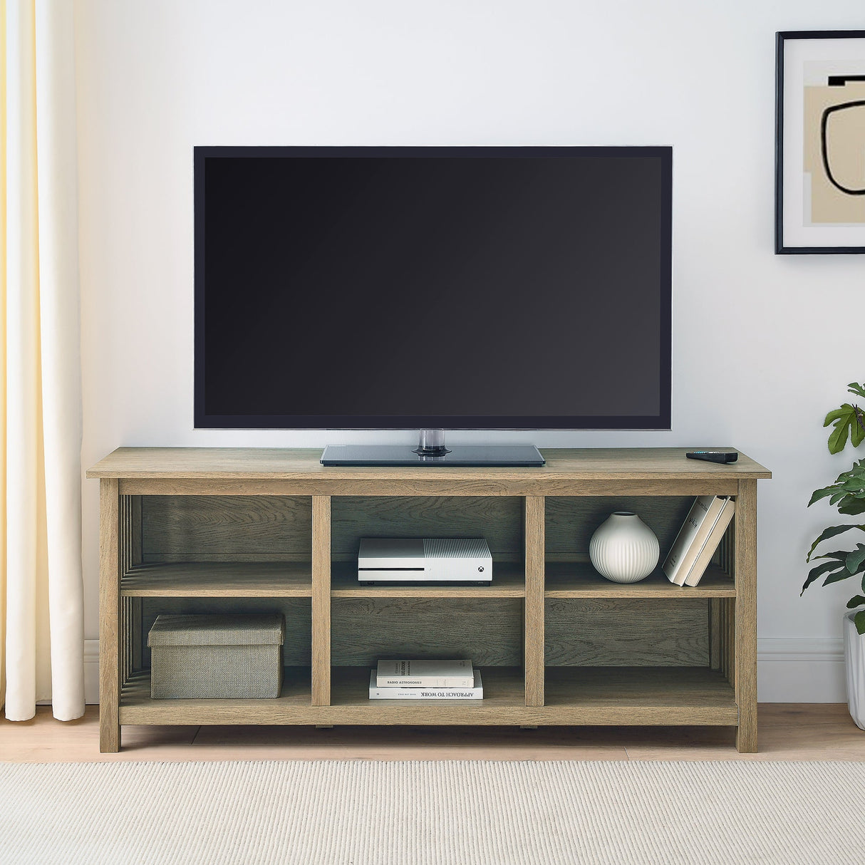 Atoka Slatted Side Wood Console TV Stand