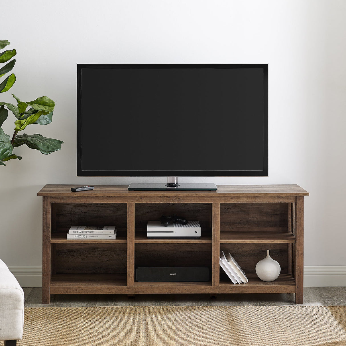 Atoka Slatted Side Wood Console TV Stand