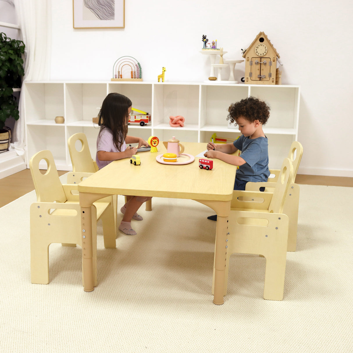 Avenlur Adrian Multi-Height Adjustable Wooden Table and Chairs Set - Montessori Inspired for Toddlers & Kids