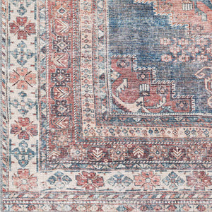 Baltinglass Rust & Blue Washable Area Rug - Clearance
