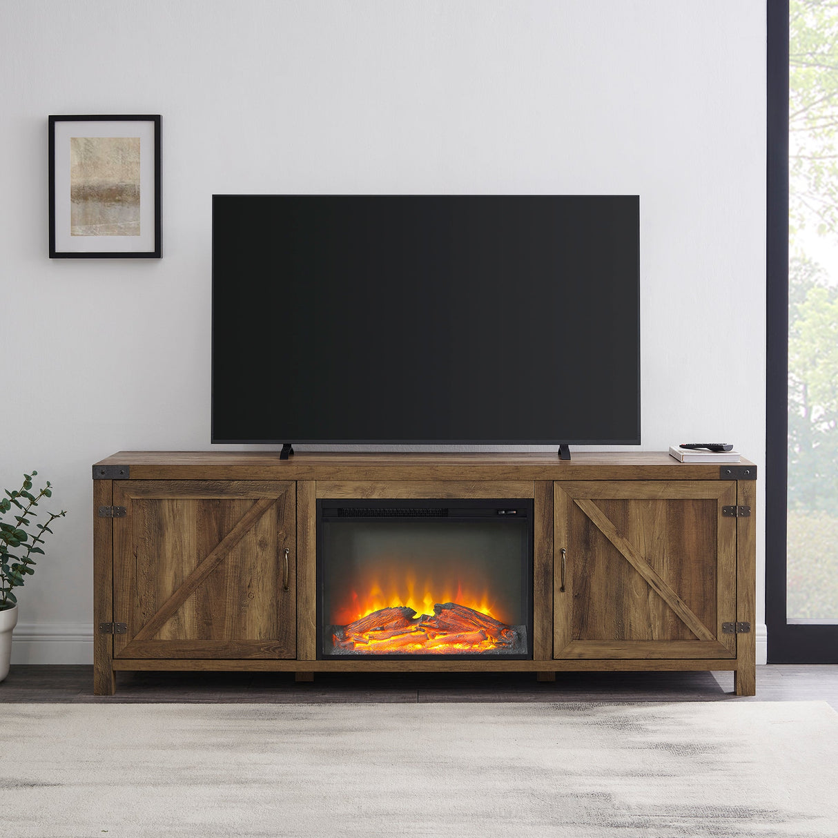 Barn Door Fireplace TV Stand