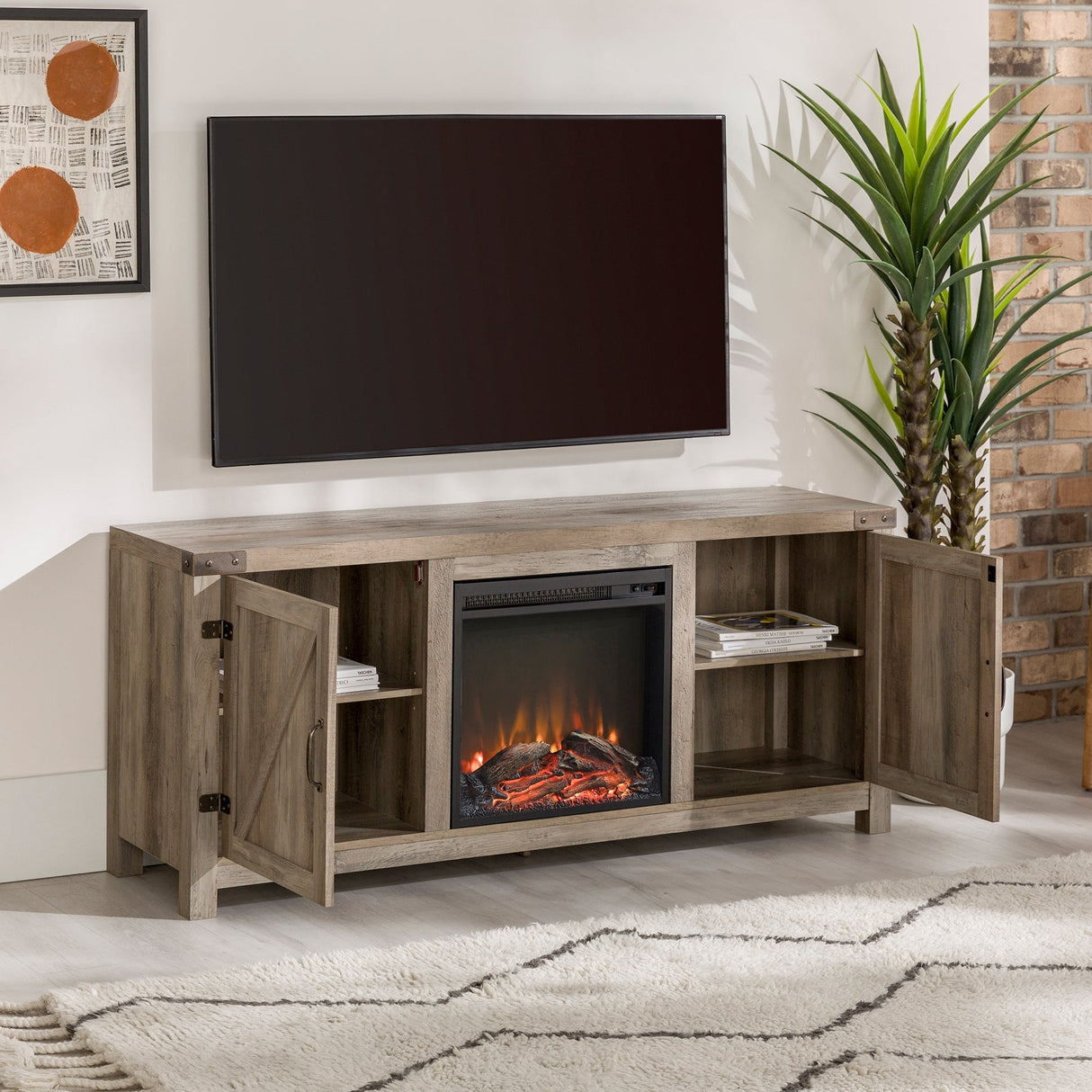 Barn Door Fireplace TV Stand