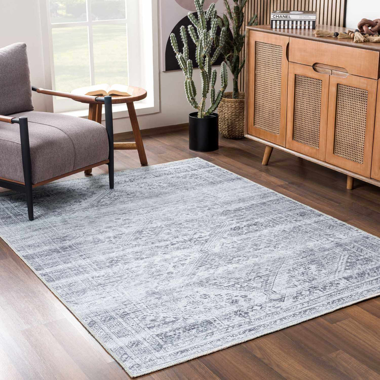 Barny Gray Flat Pile Washable Rug