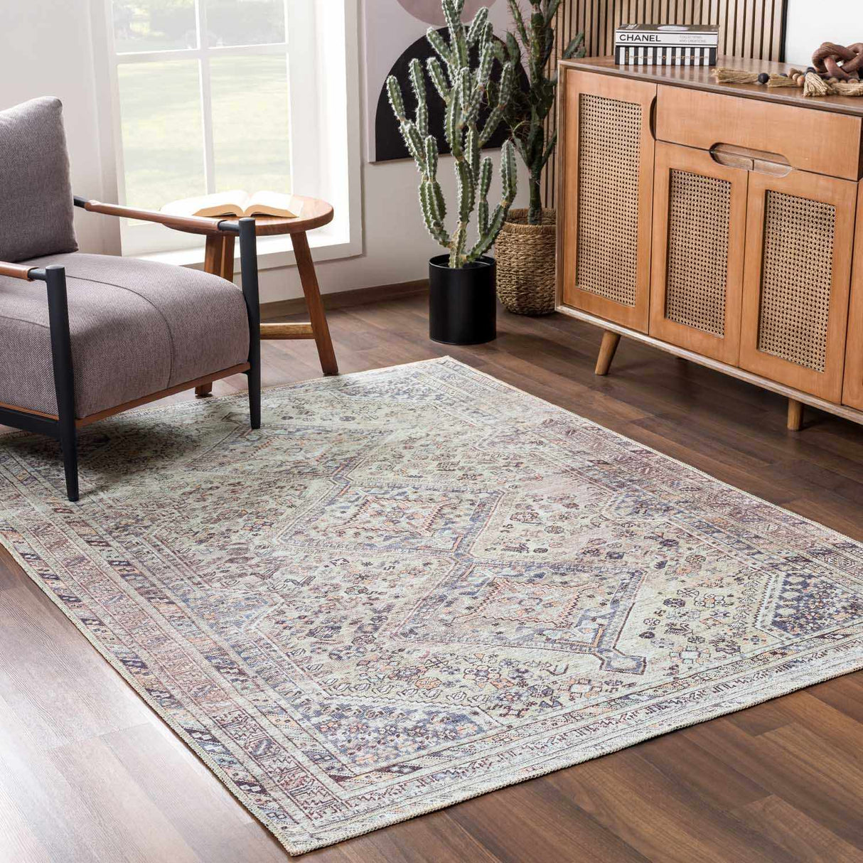 Barny Tan Flat Pile Washable Rug