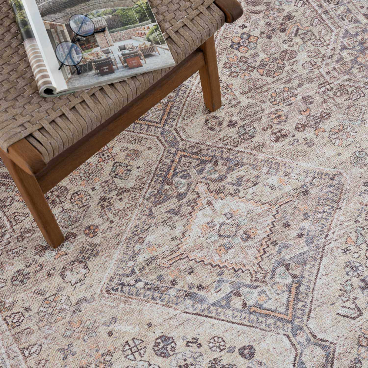 Barny Tan Flat Pile Washable Rug
