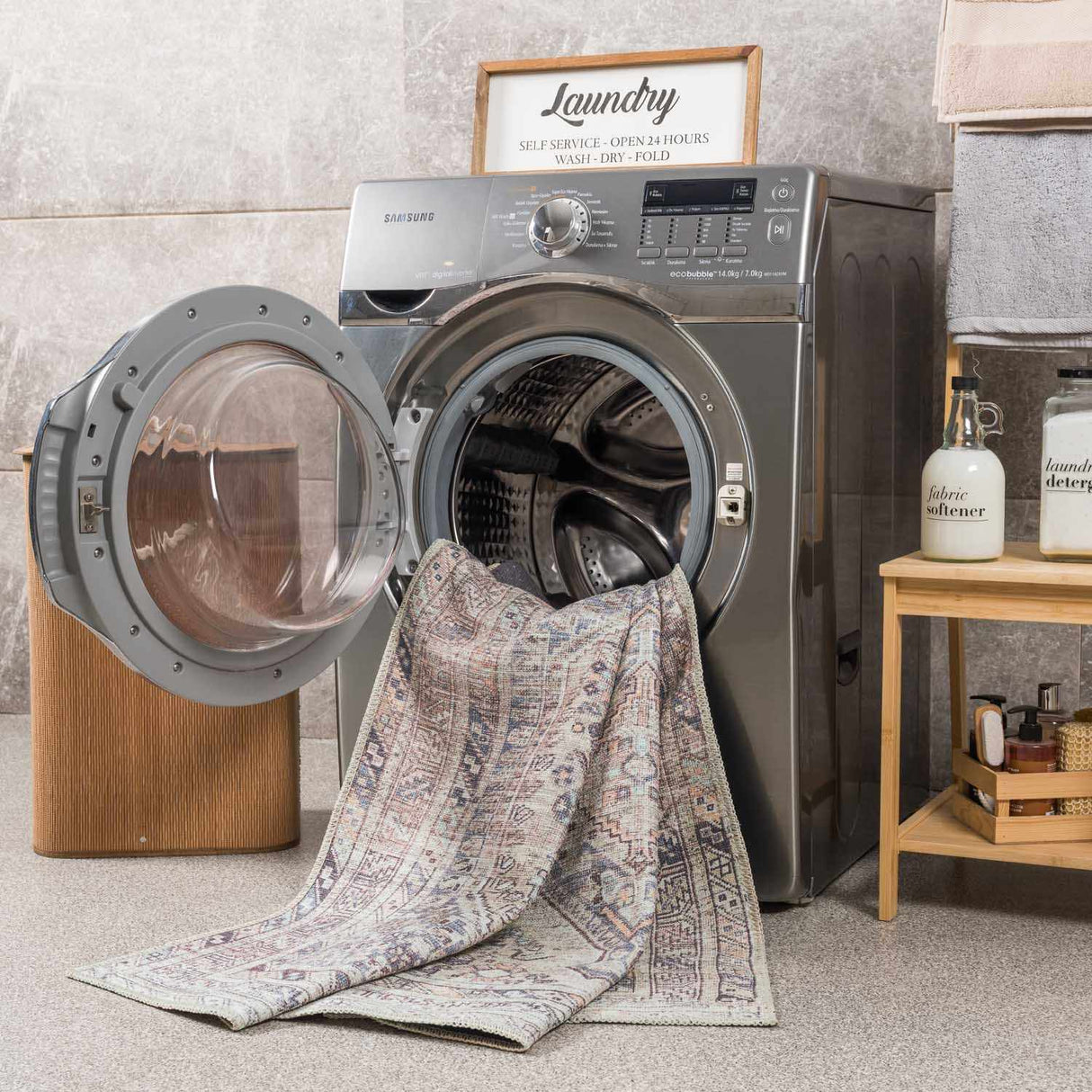Barny Tan Flat Pile Washable Rug