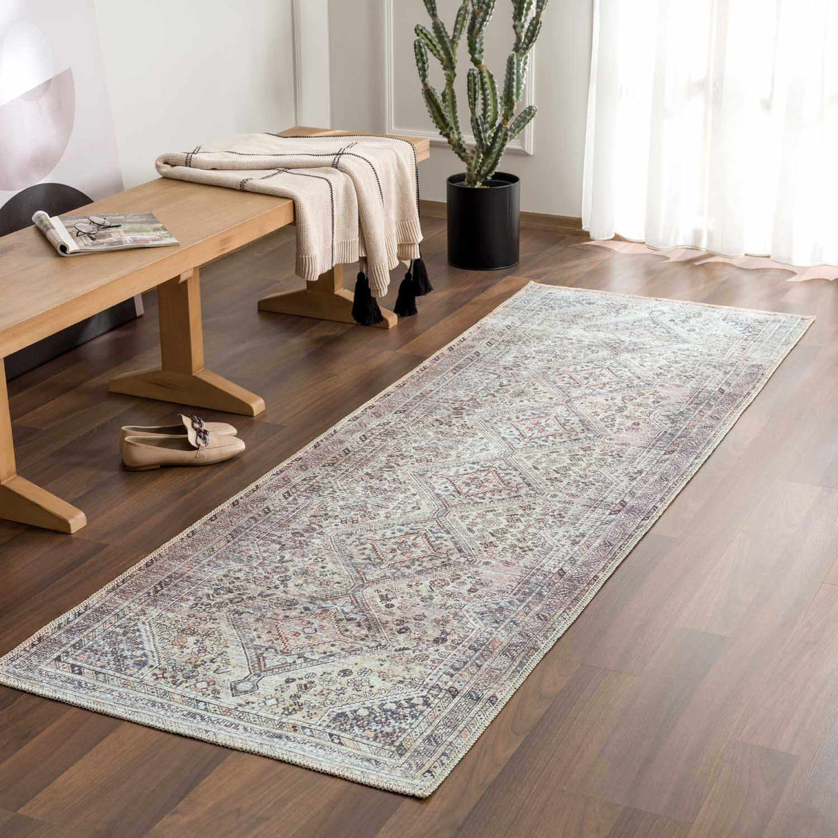 Barny Tan Flat Pile Washable Rug