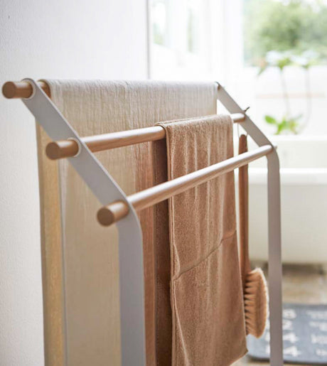 Bath Towel Rack (32" H) - Steel + Wood