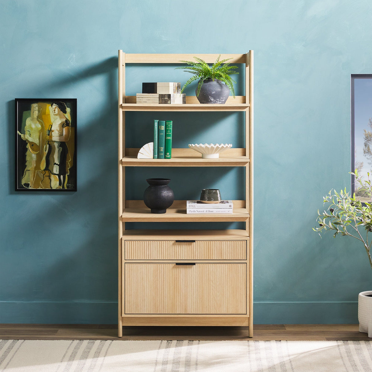 Bayard Modern Reeded Wide Bookshelf