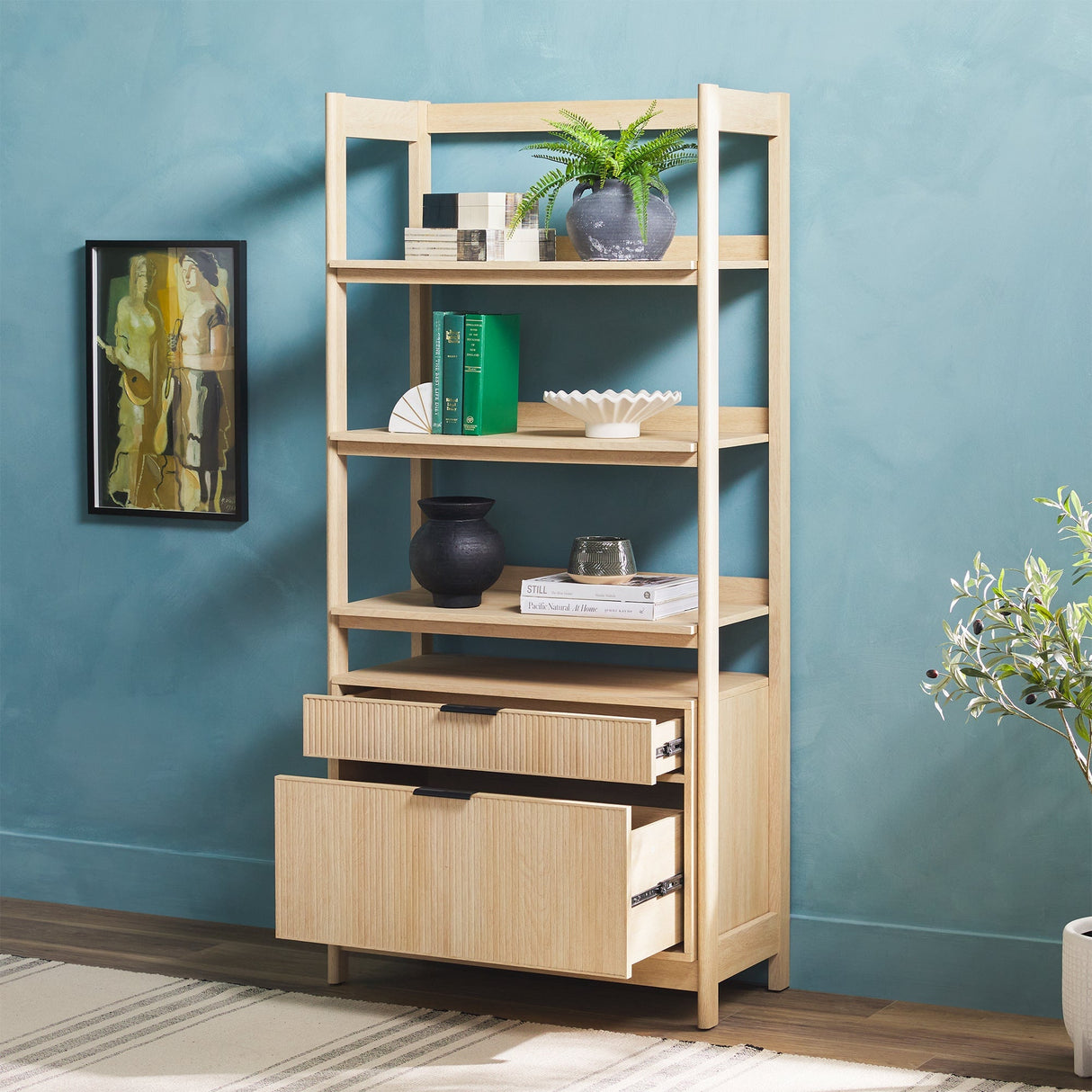 Bayard Modern Reeded Wide Bookshelf