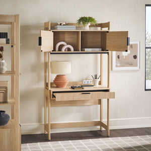 Bayard Modern Reeded Writing Desk With Hutch