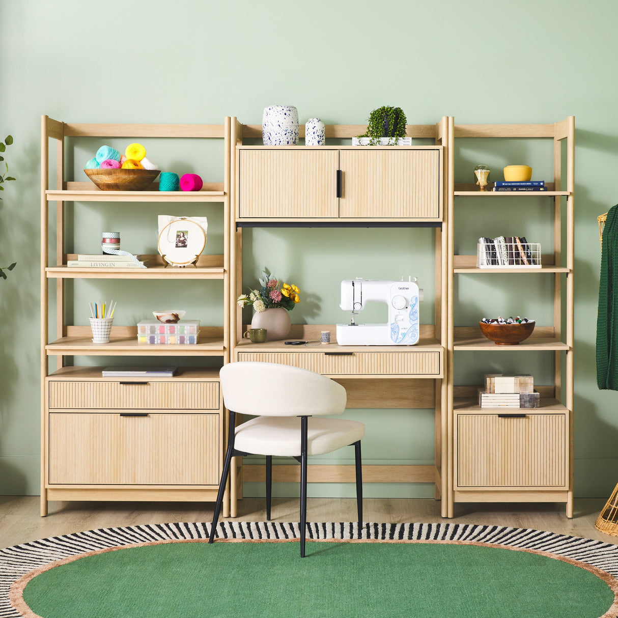 Bayard Modern Reeded Writing Desk With Hutch