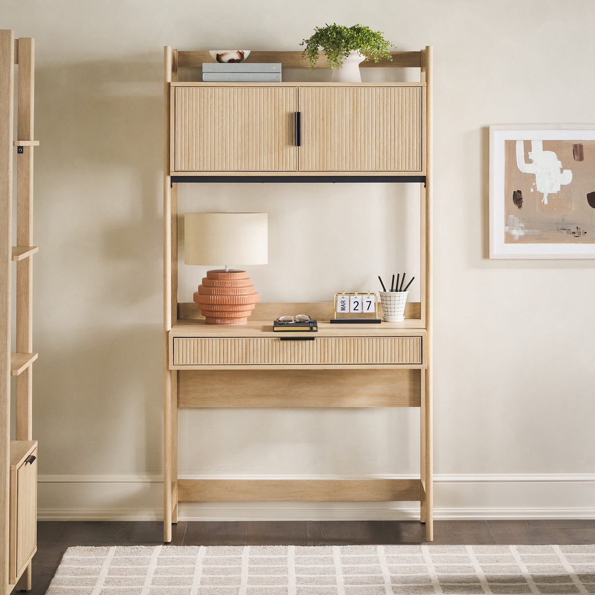 Bayard Modern Reeded Writing Desk With Hutch