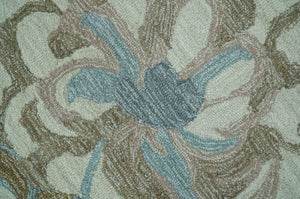 Beautiful Blue, Ivory and Olive Floral Design 8x10 Hand Tufted wool Rug