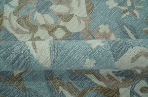 Beautiful Blue, Ivory and Olive Floral Design 8x10 Hand Tufted wool Rug