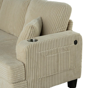 Beige 3 Piece Set Comfy Sofa Couch 3-Seater & Loveseat Sofa with Storage Ottoman with USB