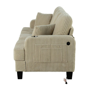 Beige 3 Piece Set Comfy Sofa Couch 3-Seater & Loveseat Sofa with Storage Ottoman with USB