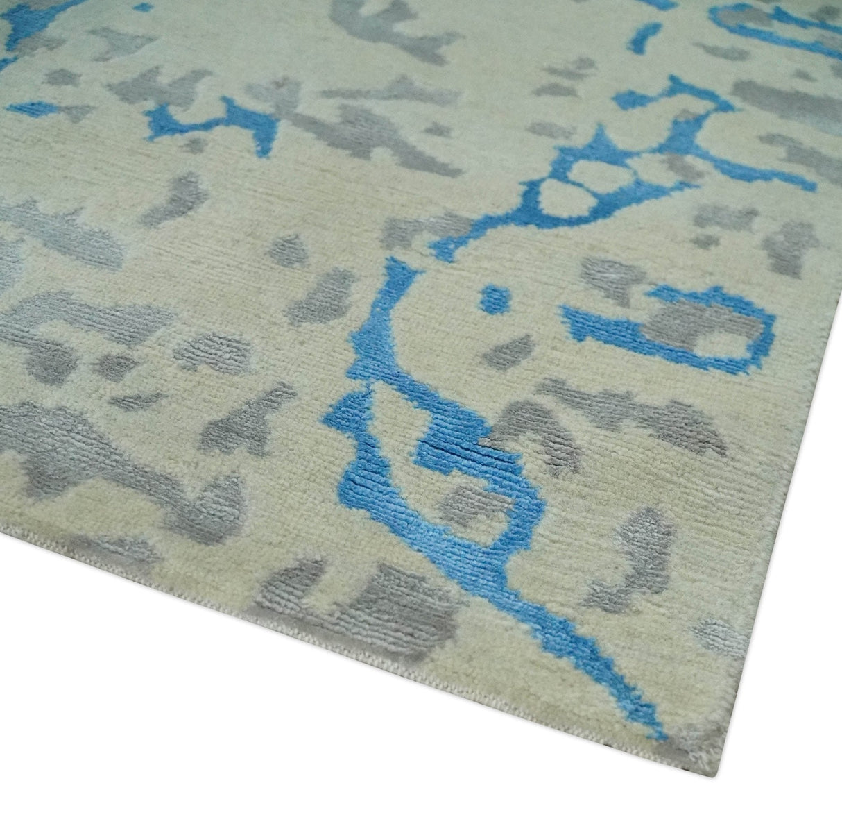 Beige, Blue, Olive and Gray Modern Abstract 6x9 Hand knotted wool and Viscose Area Rug